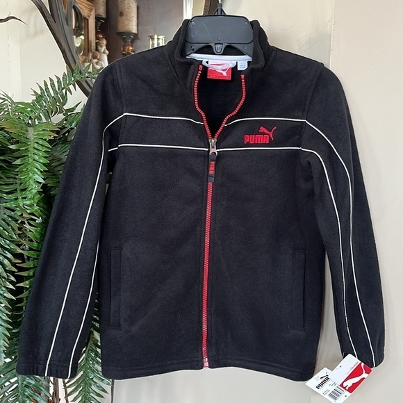 Brand New Puma Black Zip Up Fleece Jacket Embroidered Red Logo Sporty Athletic - Picture 16 of 16